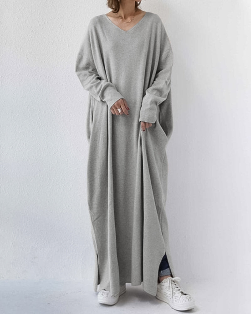 Novira – Scollatura a V Profonda in Tricot, Abito Maxi