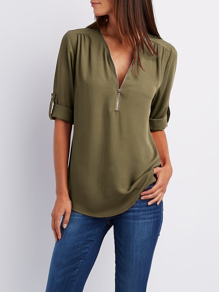 Nivara – Con Zip e Collo a V in Tessuto, Blusa