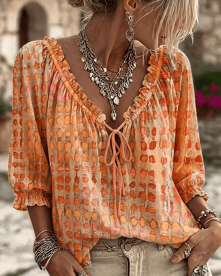 Noreli – Scollo a V con Lacci in Cotone Misto Blusa