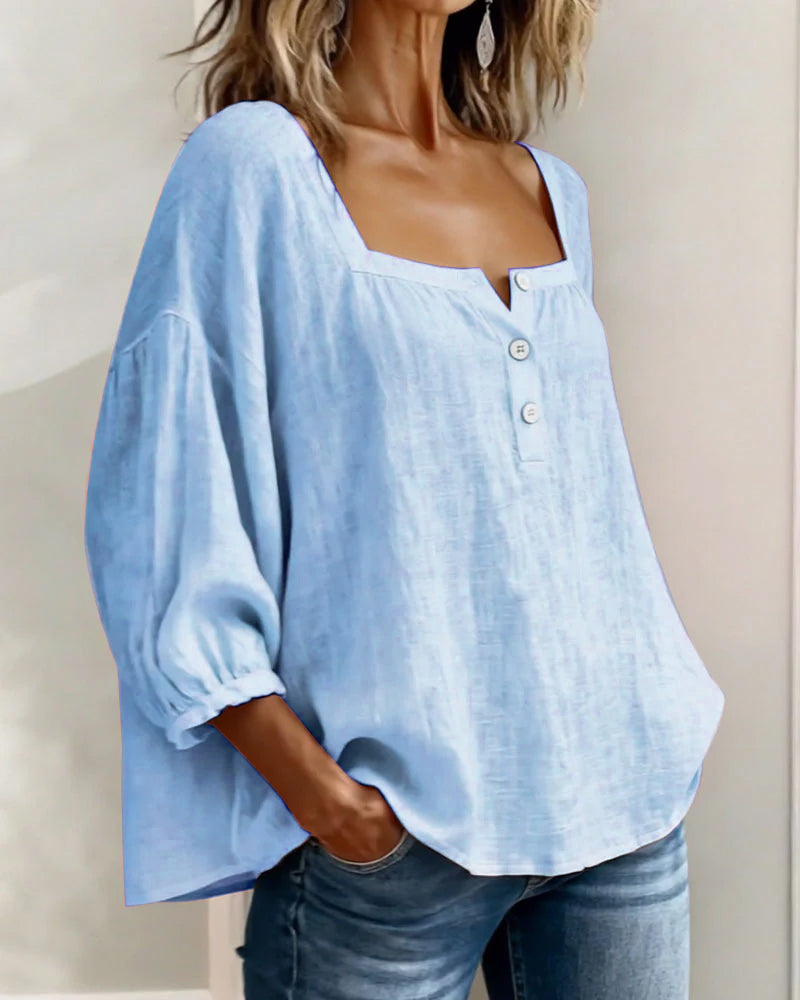 Sivara – Scollatura Quadrata in Cotone-Lino, Blusa