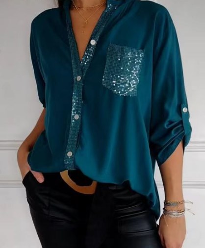 Calyra – Con Placca di Paillettes in Cotone, Top