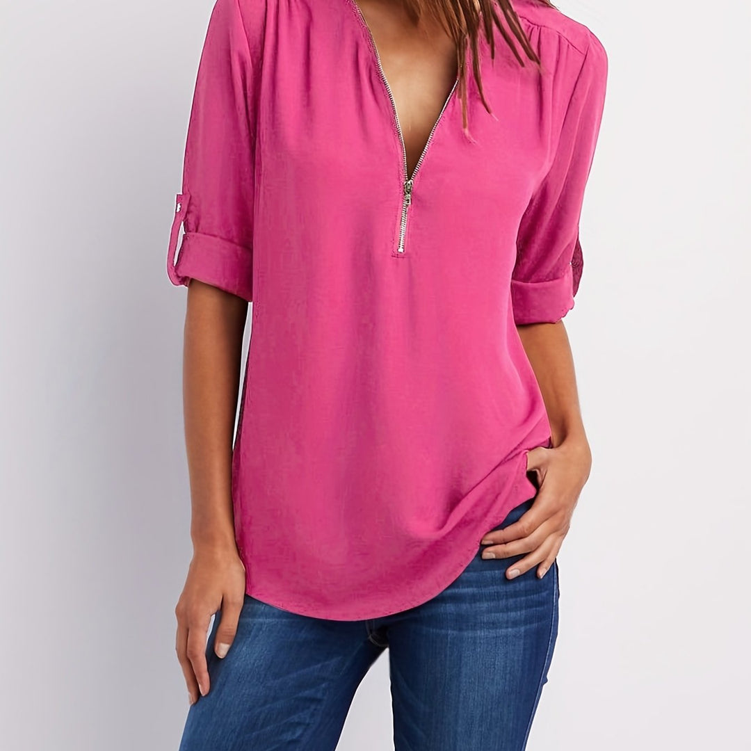 Nivara – Con Zip e Collo a V in Tessuto, Blusa