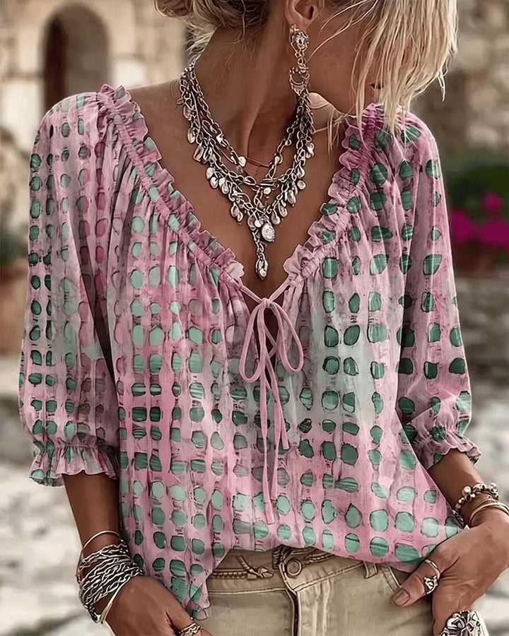 Noreli – Scollo a V con Lacci in Cotone Misto Blusa