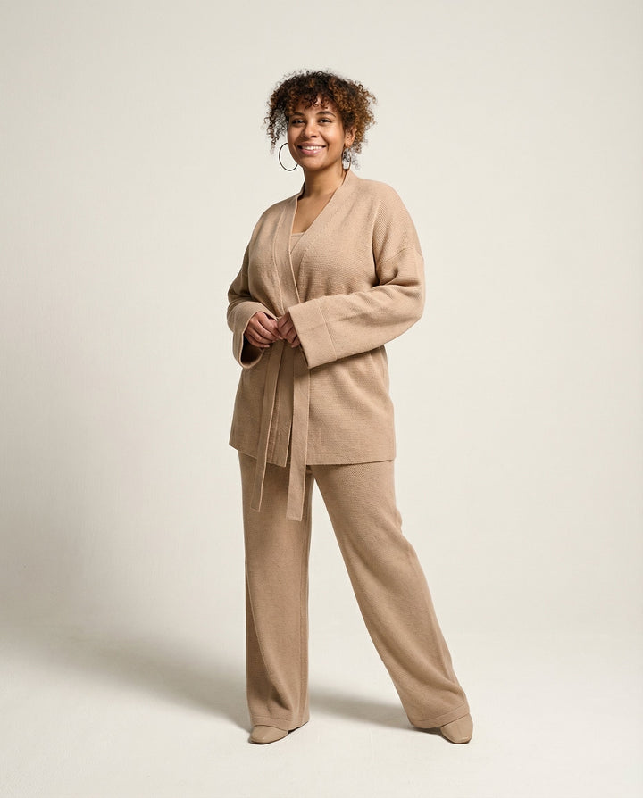 Da Casa in Maglia Completo a 3 Pezzi con Cardigan con Cintura