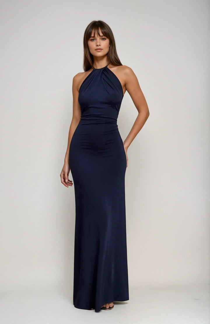 Sivela – Scollo All'Americana in Tessuto Stretch, Abito Maxi