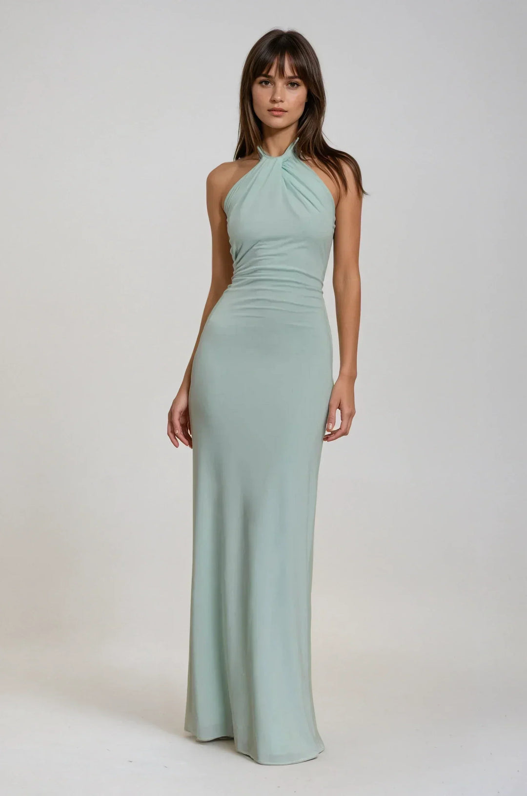 Sivela – Scollo All'Americana in Tessuto Stretch, Abito Maxi