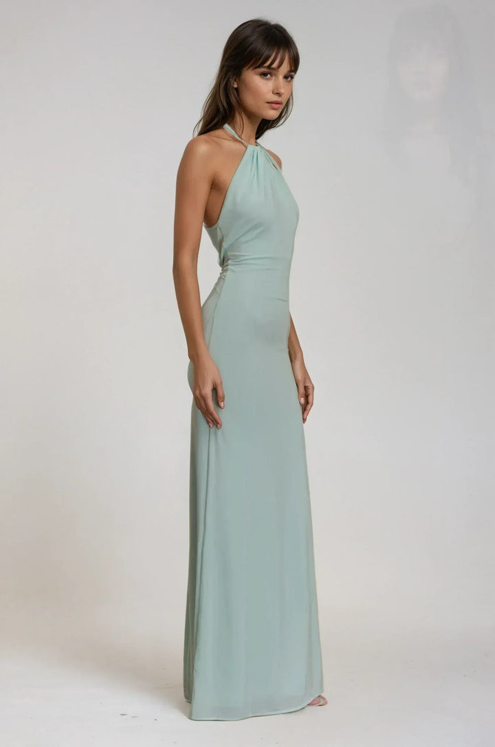 Sivela – Scollo All'Americana in Tessuto Stretch, Abito Maxi