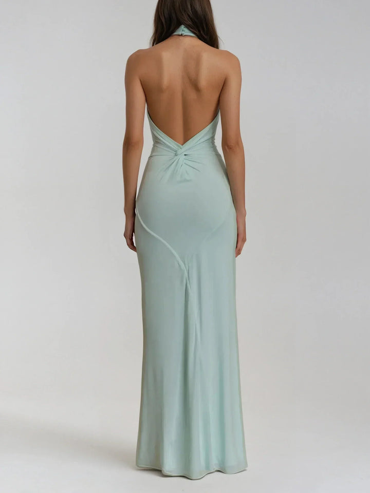 Sivela – Scollo All'Americana in Tessuto Stretch, Abito Maxi