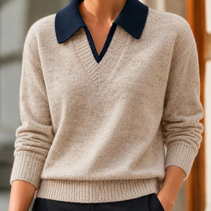 Cirelle – Colletto a Contrasto a Doppio Strato in Maglia, Maglione