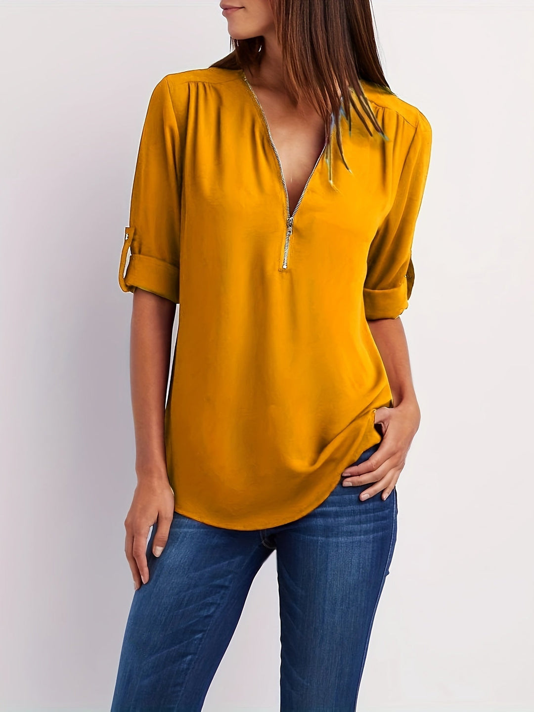 Nivara – Con Zip e Collo a V in Tessuto, Blusa