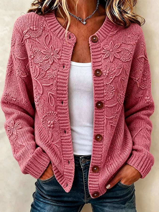 Solira – Stampa a Foglia d'Acero, Maglia Fine, Cardigan