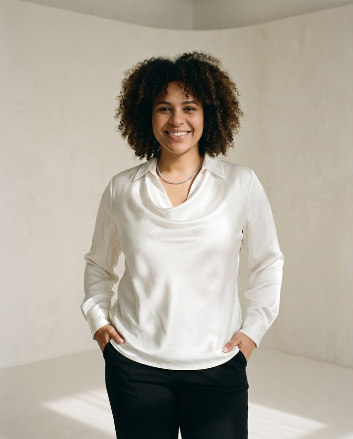 Collo Drappeggiato in Raso, Blusa