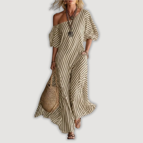 Avyra - Spalle Scoperte a Strisce, Abito Maxi