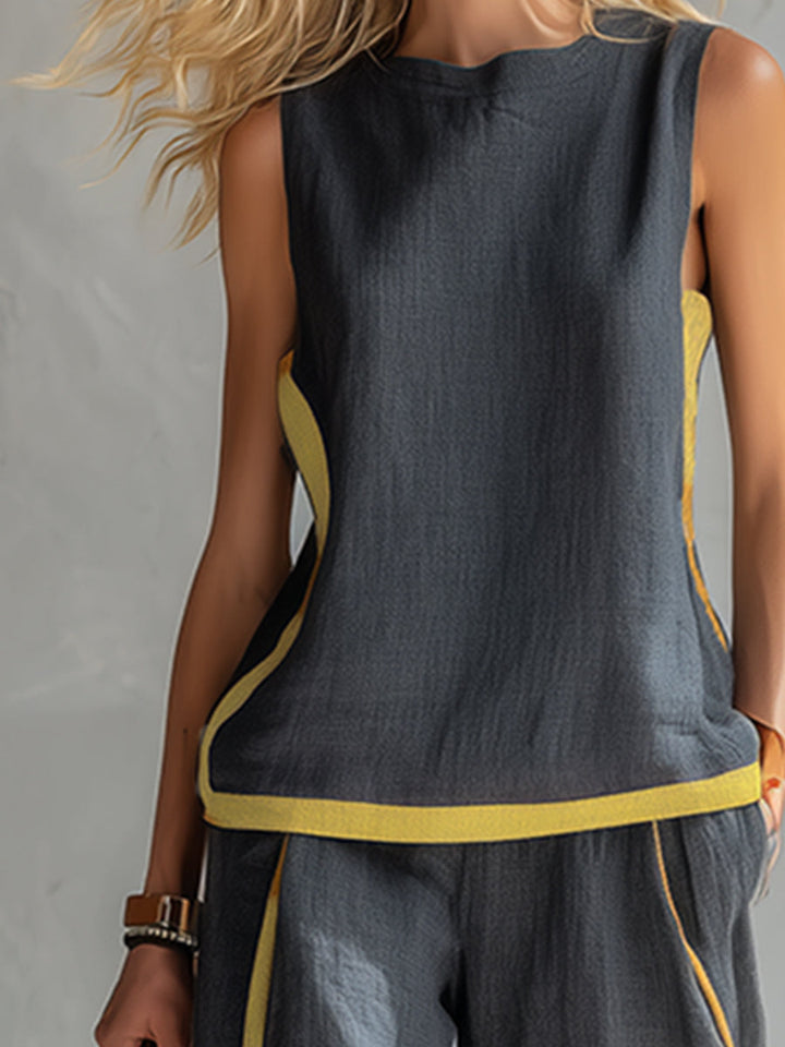 Arenia – Bordo a Contrasto in Lino-Cotone, Set di Pantaloni e Gilet