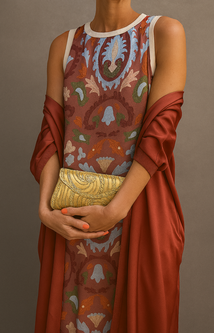 Virela – Set con Abito Maxi Stampato e Gilet
