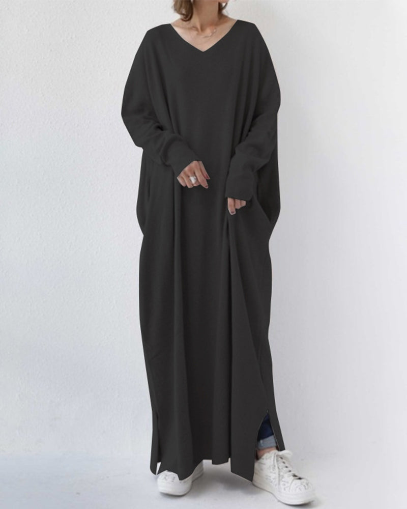 Novira – Scollatura a V Profonda in Tricot, Abito Maxi