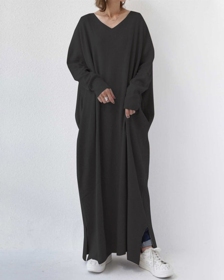 Novira – Scollatura a V Profonda in Tricot, Abito Maxi
