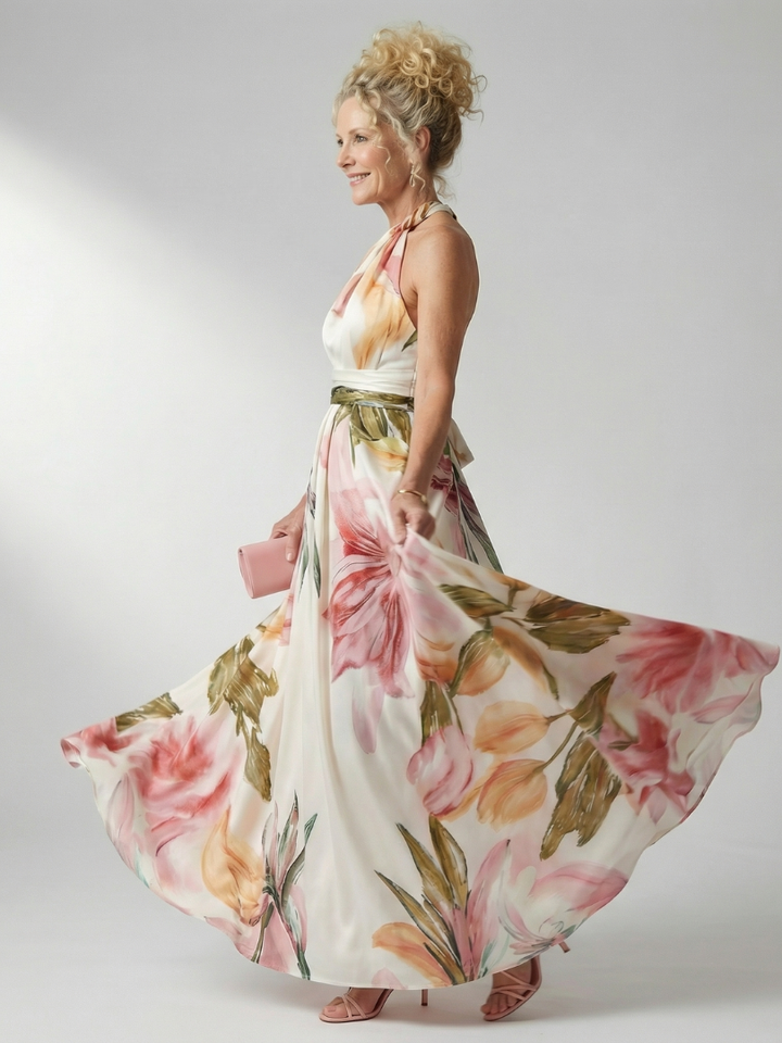 Mevara – Scollo All'Americana e Stampa Floreale, Abito Maxi