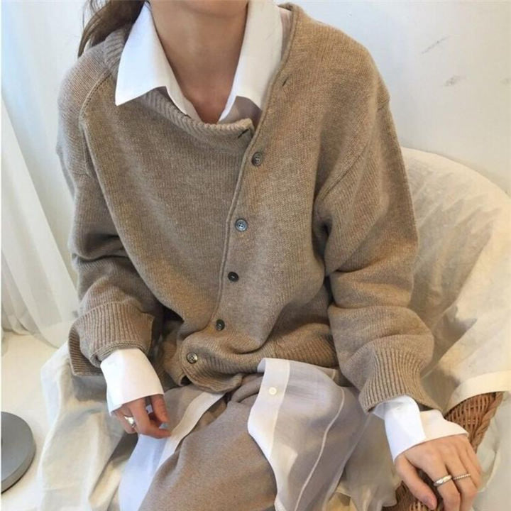 Naveya – Bottoni Asimmetrici in Misto Cashmere Maglione