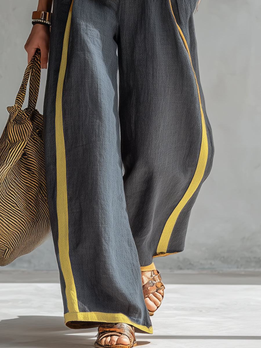 Arenia – Bordo a Contrasto in Lino-Cotone, Set di Pantaloni e Gilet