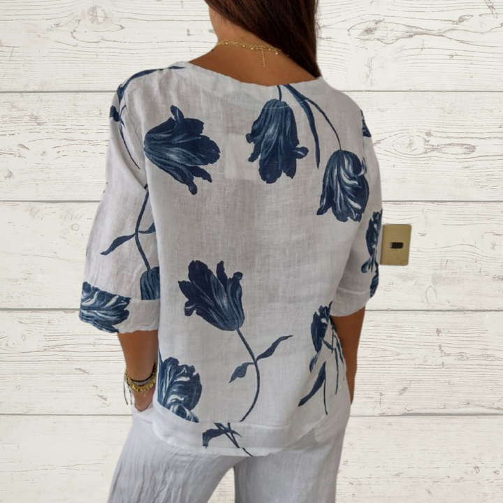 Nivara – Scollo a V in Cotone-Lino, Tunica