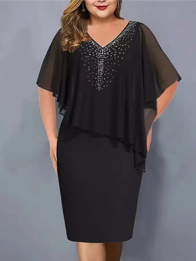 Virela – Scollo a V con Strass in Chiffon, Abito Midi
