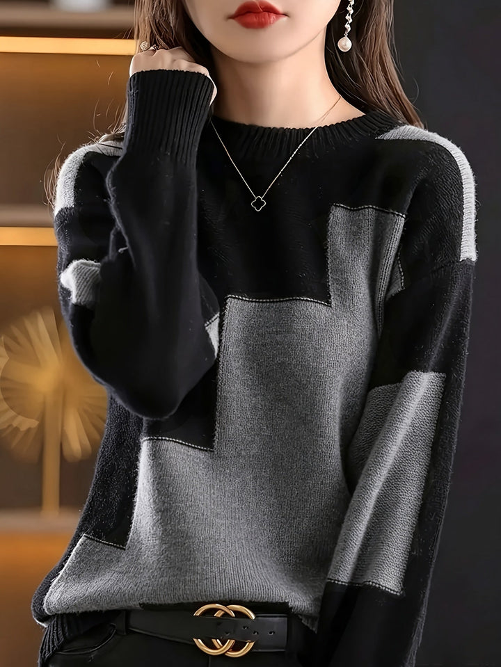 Novira – A Blocchi di Colore in Maglia, Maglione a Collo Alto