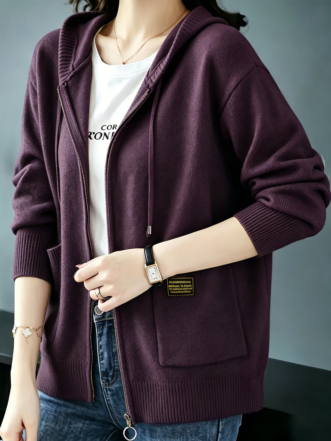 Rilena – Cappuccio con Coulisse in Maglia di Viscosa Cardigan
