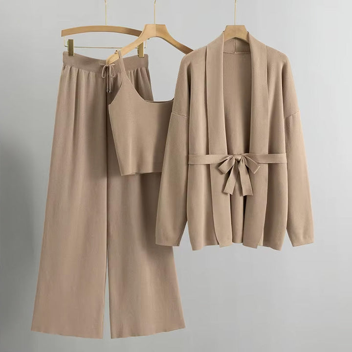 Da Casa in Maglia Completo a 3 Pezzi con Cardigan con Cintura