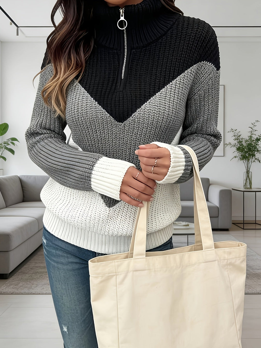 Velira – Con Zip in Maglia a Blocchi di Colore Maglione