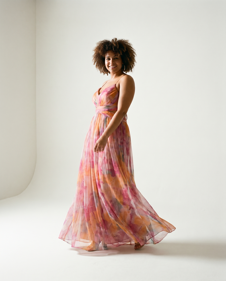 Maxi con Vita Impero in Chiffon Abito
