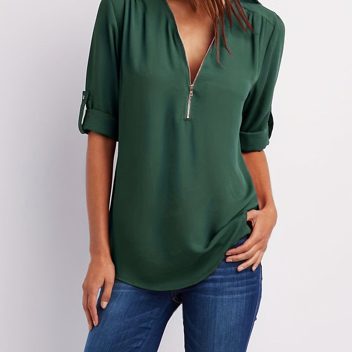 Nivara – Con Zip e Collo a V in Tessuto, Blusa