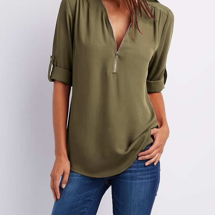 Nivara – Con Zip e Collo a V in Tessuto, Blusa