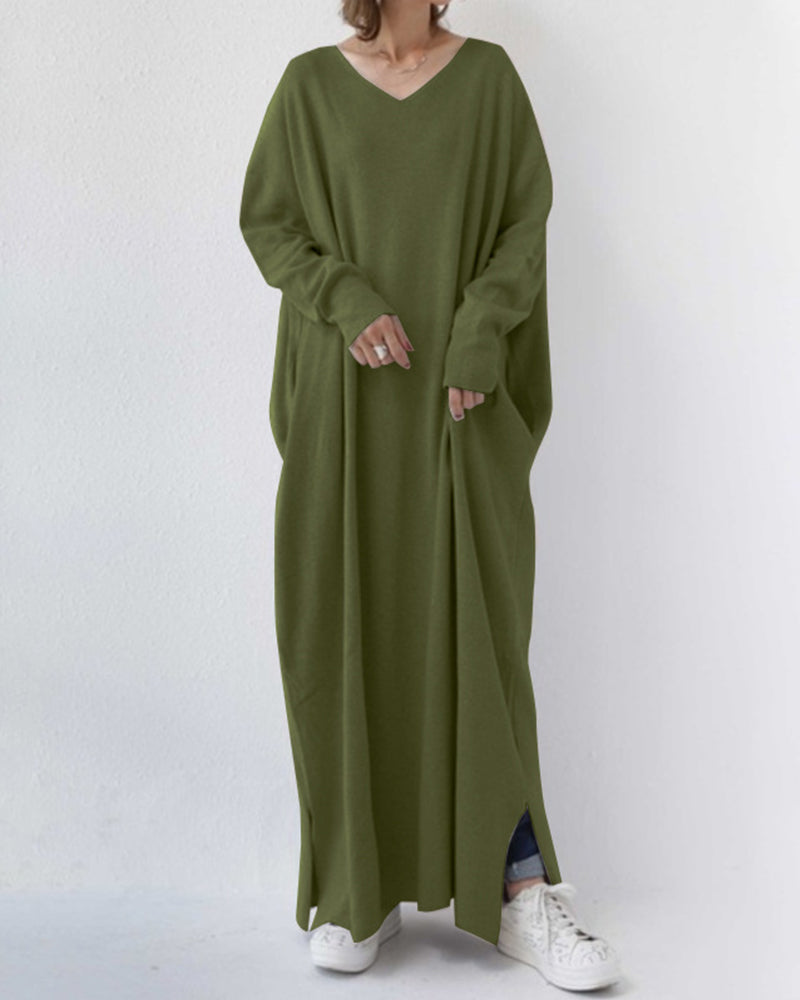 Novira – Scollatura a V Profonda in Tricot, Abito Maxi