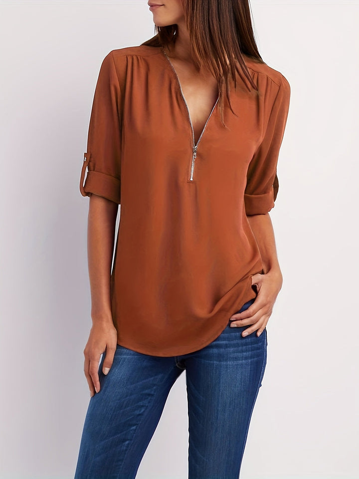 Nivara – Con Zip e Collo a V in Tessuto, Blusa