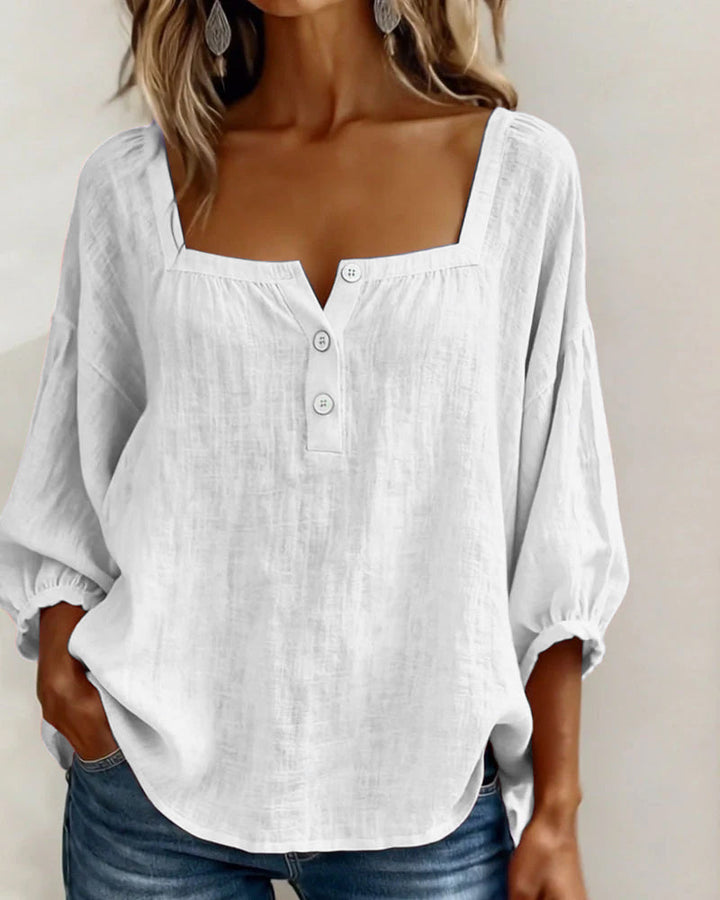 Sivara – Scollatura Quadrata in Cotone-Lino, Blusa