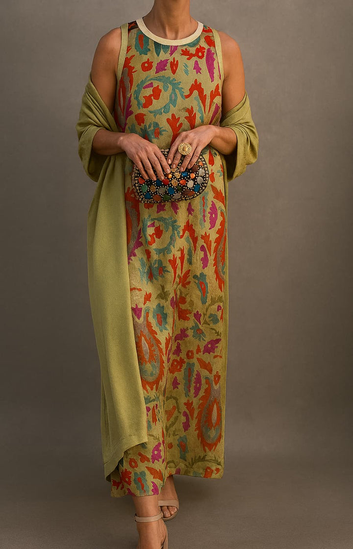 Virela – Set con Abito Maxi Stampato e Gilet