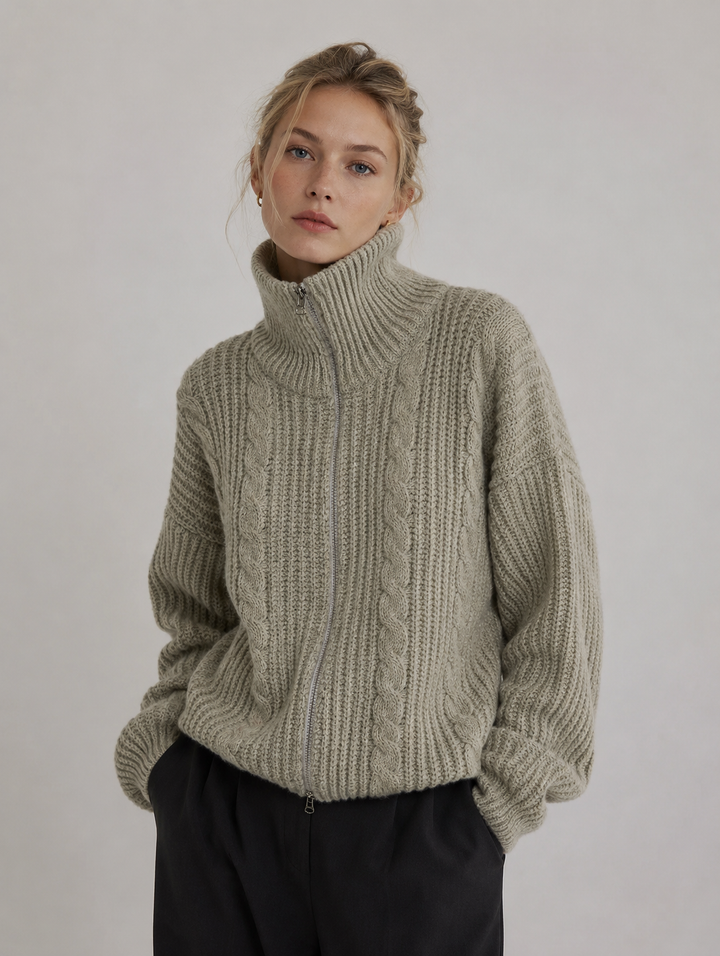 Velira – Con Zip Frontale in Maglia a Trecce, Cardigan