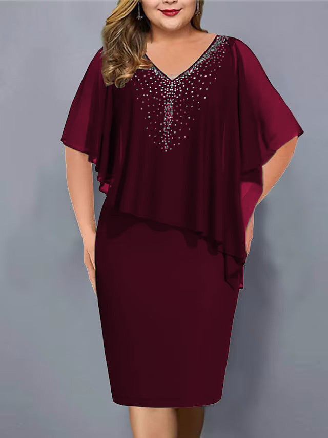 Virela – Scollo a V con Strass in Chiffon, Abito Midi