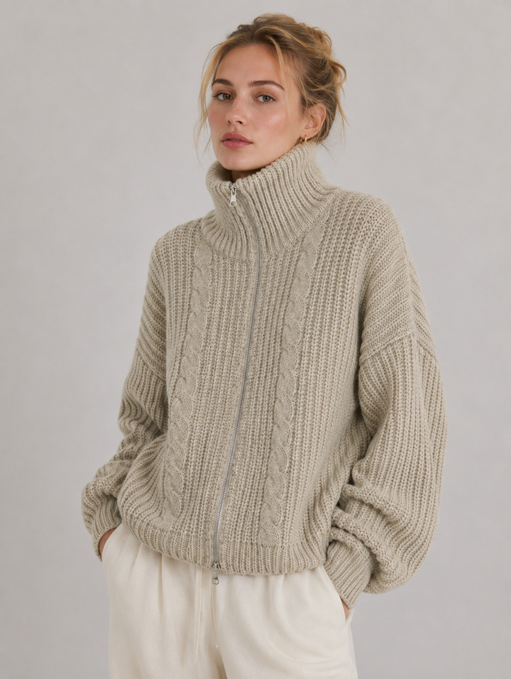 Velira – Con Zip Frontale in Maglia a Trecce, Cardigan