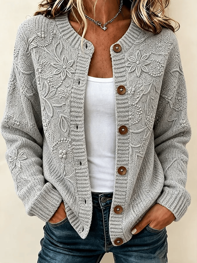 Solira – Stampa a Foglia d'Acero, Maglia Fine, Cardigan