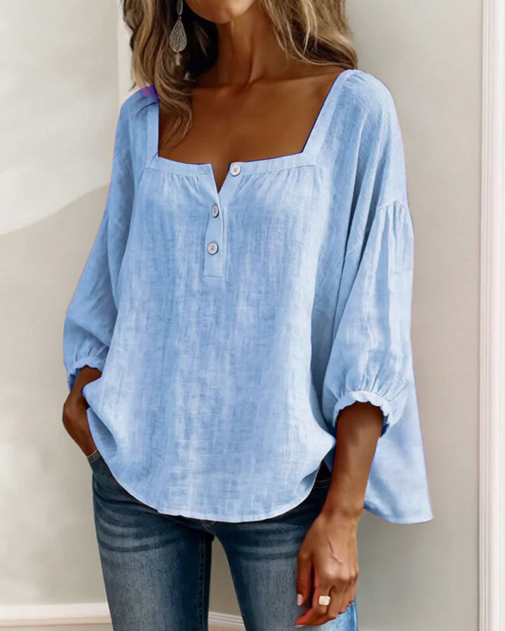 Sivara – Scollatura Quadrata in Cotone-Lino, Blusa