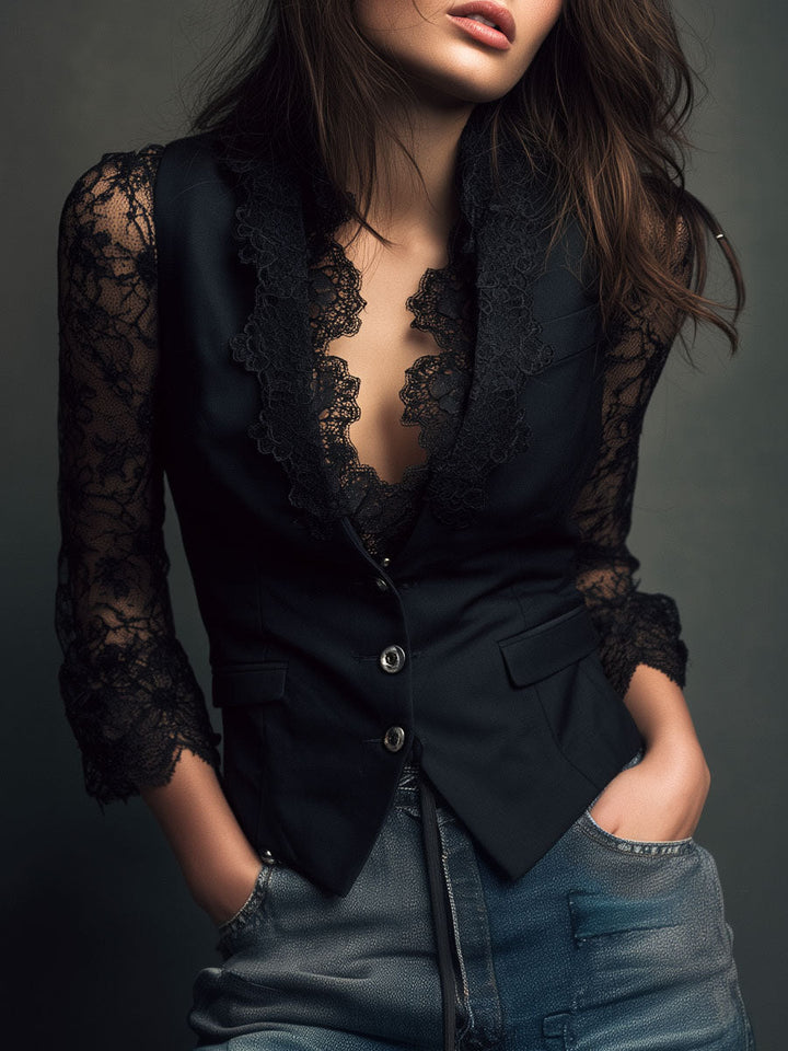 Nalira – Con Maniche in Pizzo, Completo Blusa e Gilet