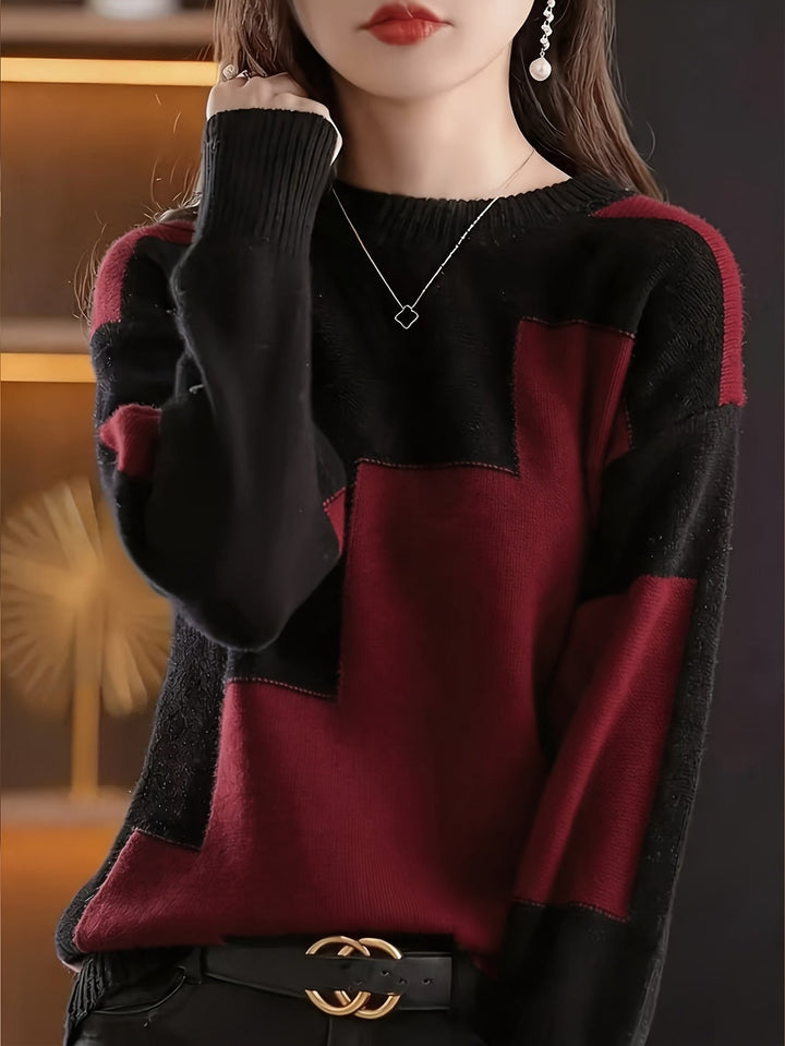 Novira – A Blocchi di Colore in Maglia, Maglione a Collo Alto