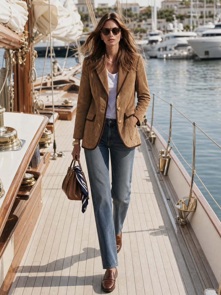 Relani – Bordo a Contrasto in Finta Pelle Scamosciata, Blazer