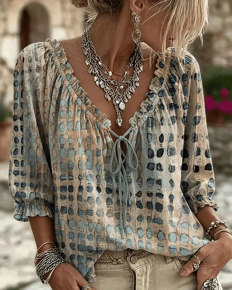Noreli – Scollo a V con Lacci in Cotone Misto Blusa