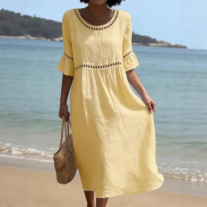 Lunira – Con Pizzo, in Cotone e Lino, Abito Midi
