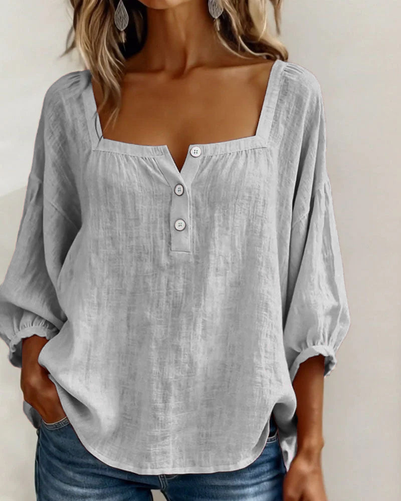 Sivara – Scollatura Quadrata in Cotone-Lino, Blusa