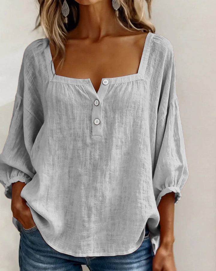 Sivara – Scollatura Quadrata in Cotone-Lino, Blusa
