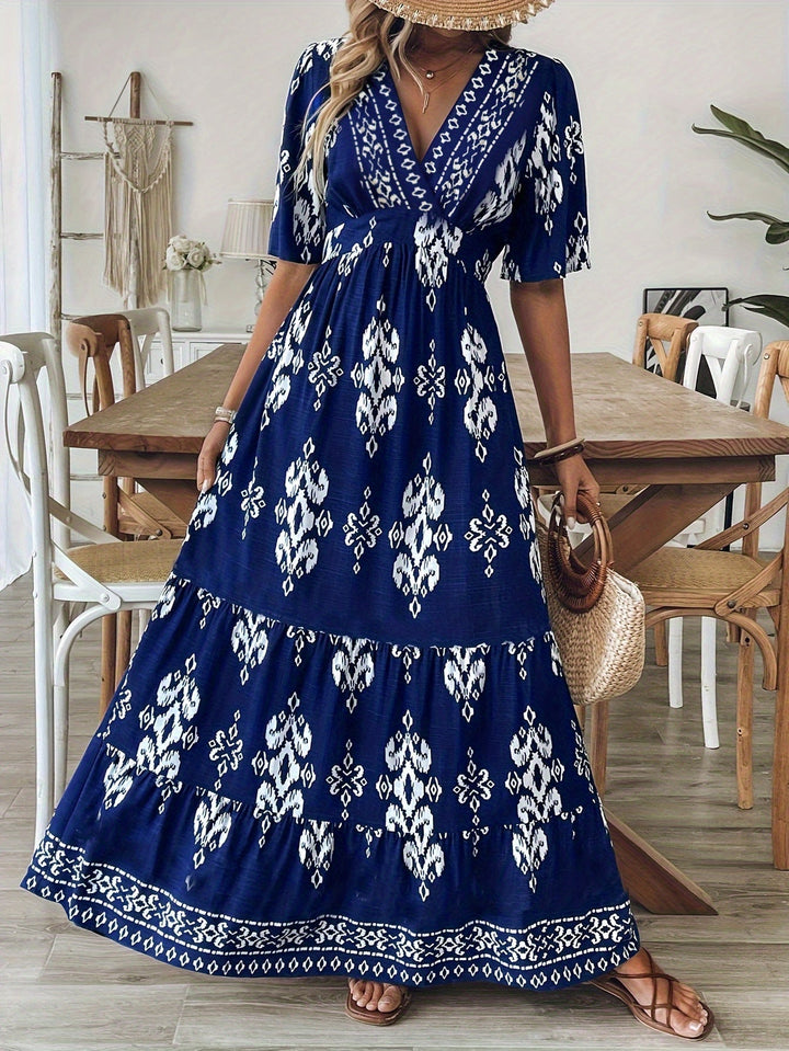 Nalira - Stampato con Scollatura a V, Abito Maxi